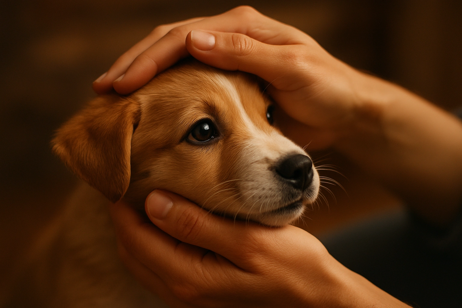 Pet sitter cuddling a puppy